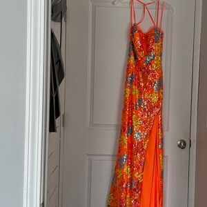 Vibrant Floral Sequined Prom Dress